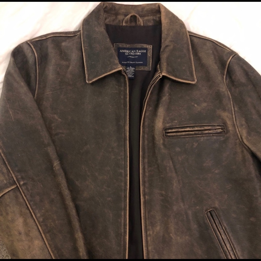 American Eagle Leather Jacket Distressed Large